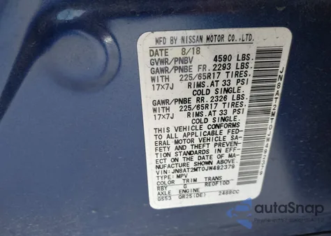 2018 Nissan Rogue Sv из США, поврежденный, VIN JN8AT2MT0JW492379